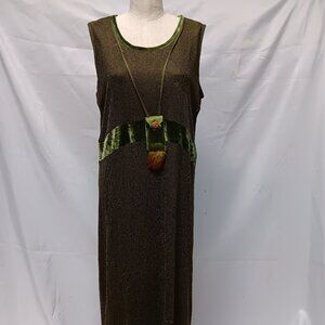 S A 2 Vintage Boho Hippie Green Mesh & Velvet Maxi Dress Jacket Set {ch}